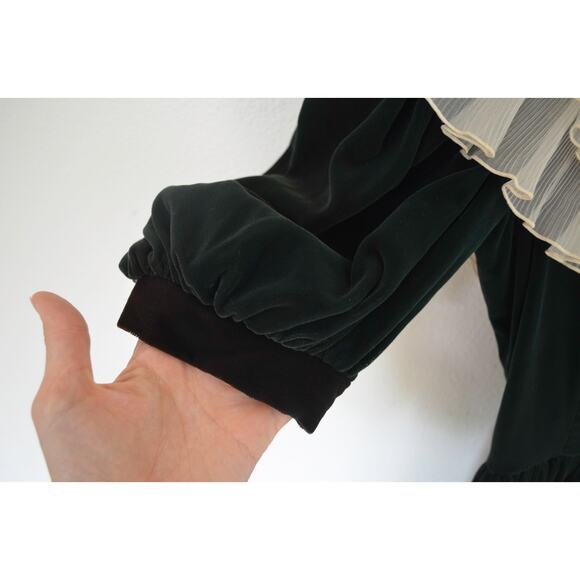 Green Vintage Velvet Midi Dress Lace Collar - Picture 9 of 11